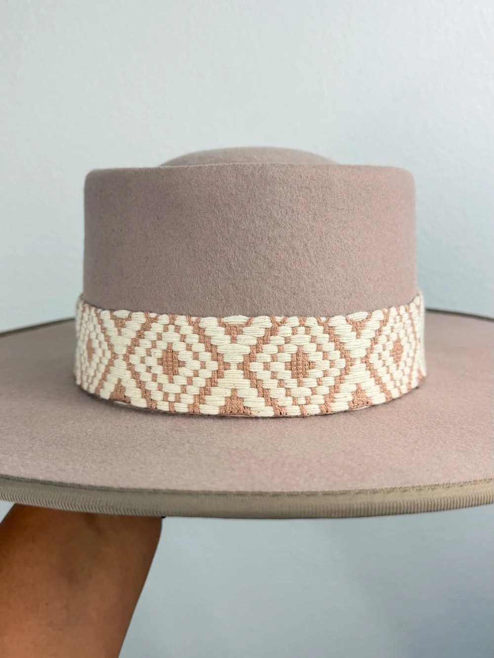 Olive & Pique NWT Cream Boho Tribal Band Adjustable Wide Brim Wool Hat